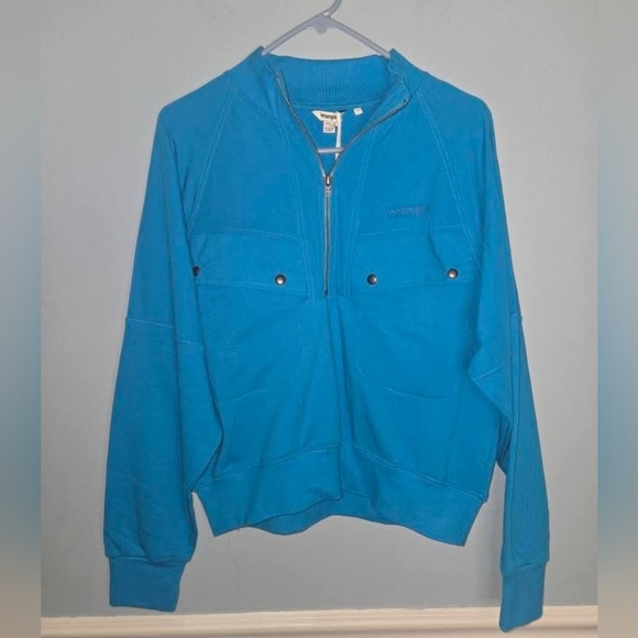 NWT Wrangler Womens Blue Oversized Quarter Zip Pullover Jacket Small Western - Picture 1 of 5